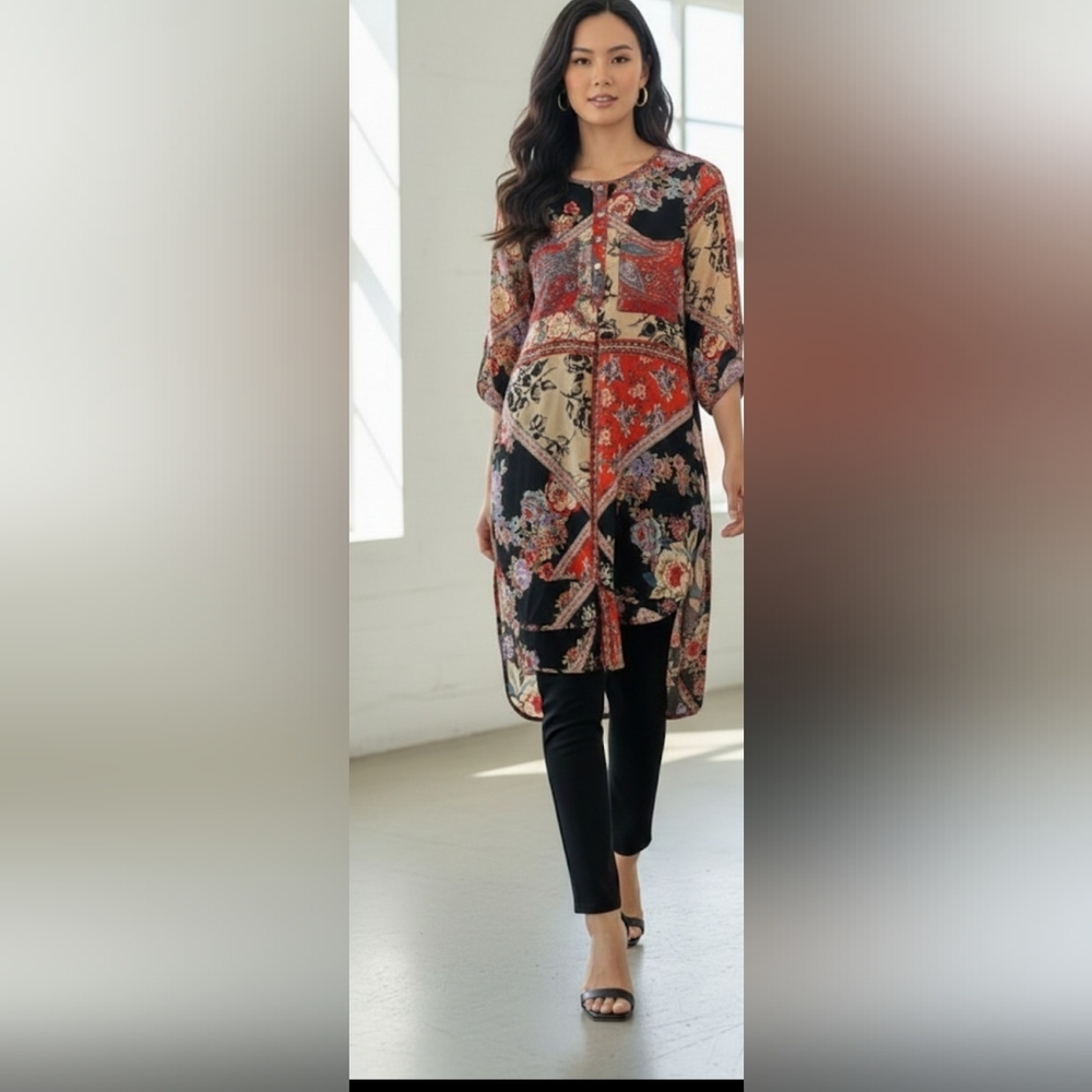 Fig and Flower Woman's  Floral Hight Low Tunic Top
